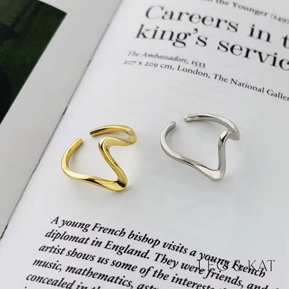 Wavy Adjustable Ring in Gold & Silver. 925 Sterling Silver. #1099